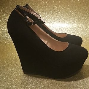 Black Suede Wedge Heels